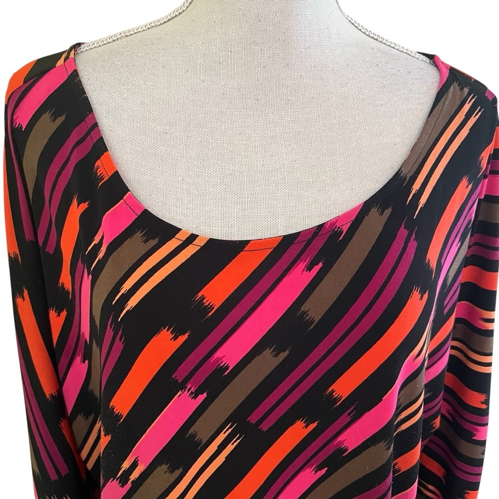 Banana Republic Black, Pink,Olive, Mustard Abstract Stripe Jersey Knit Dress XL - Picture 3 of 10